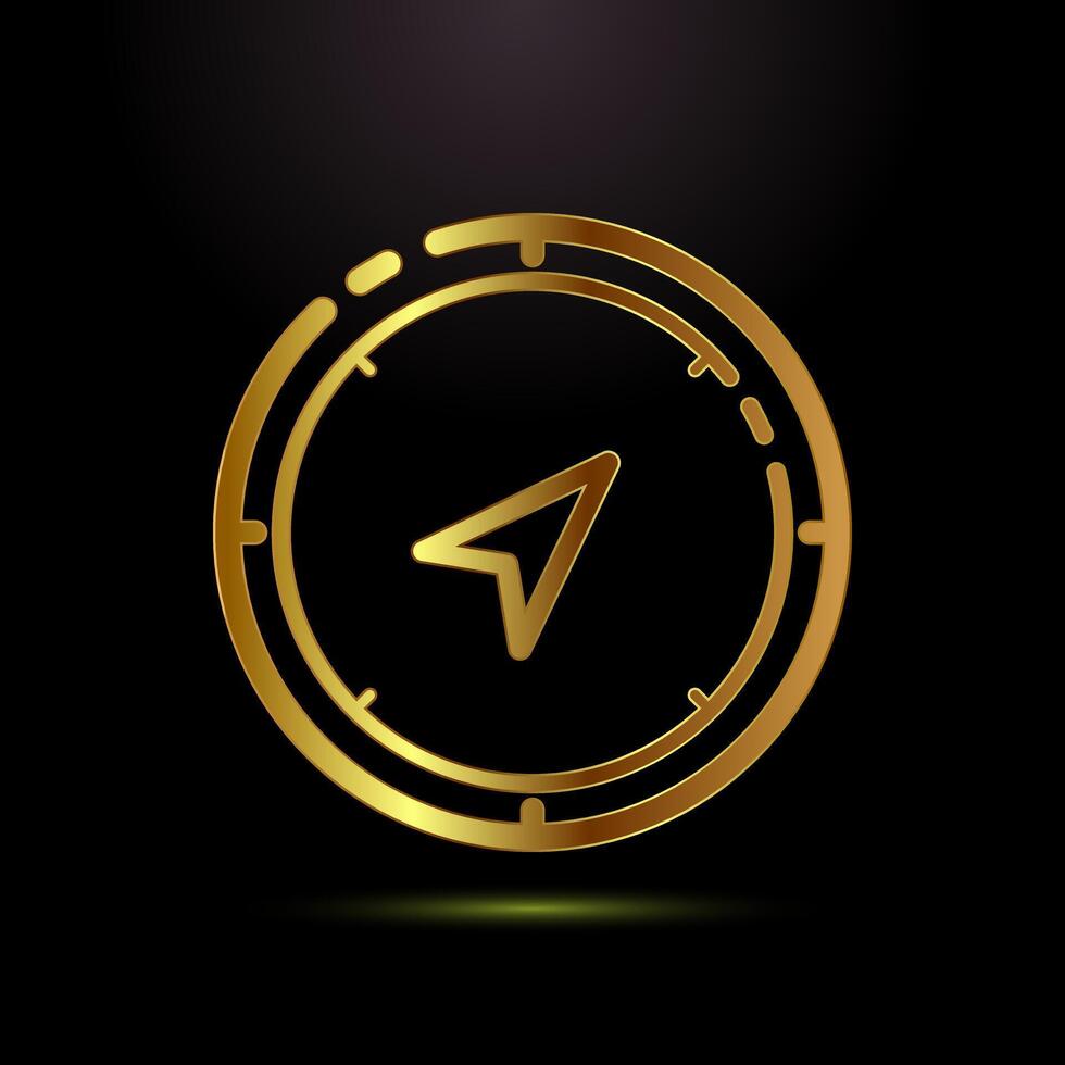 Compass icon illustration, Navigation sign in gold color style vector