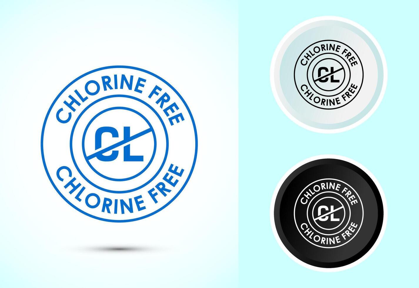 Chlorine free icon illustration, Chlorine free label, badge, sign, symbol in color, black and white vector