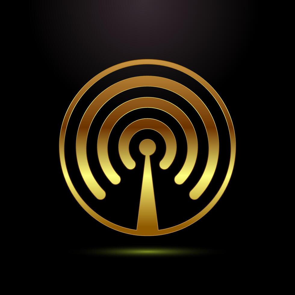 Wifi icon, internet connection icon, wireless and wifi sign symbol in gold color style vector
