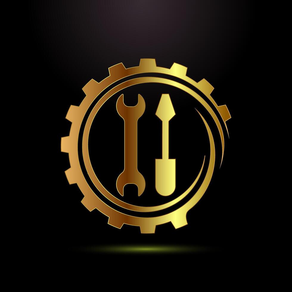 Service icon, maintenance tools sign symbol in gold color style vector