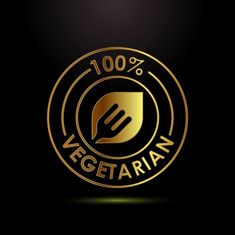 100 percent vegetarian icon design illustration, Vegan product badge sign in gold color style vector