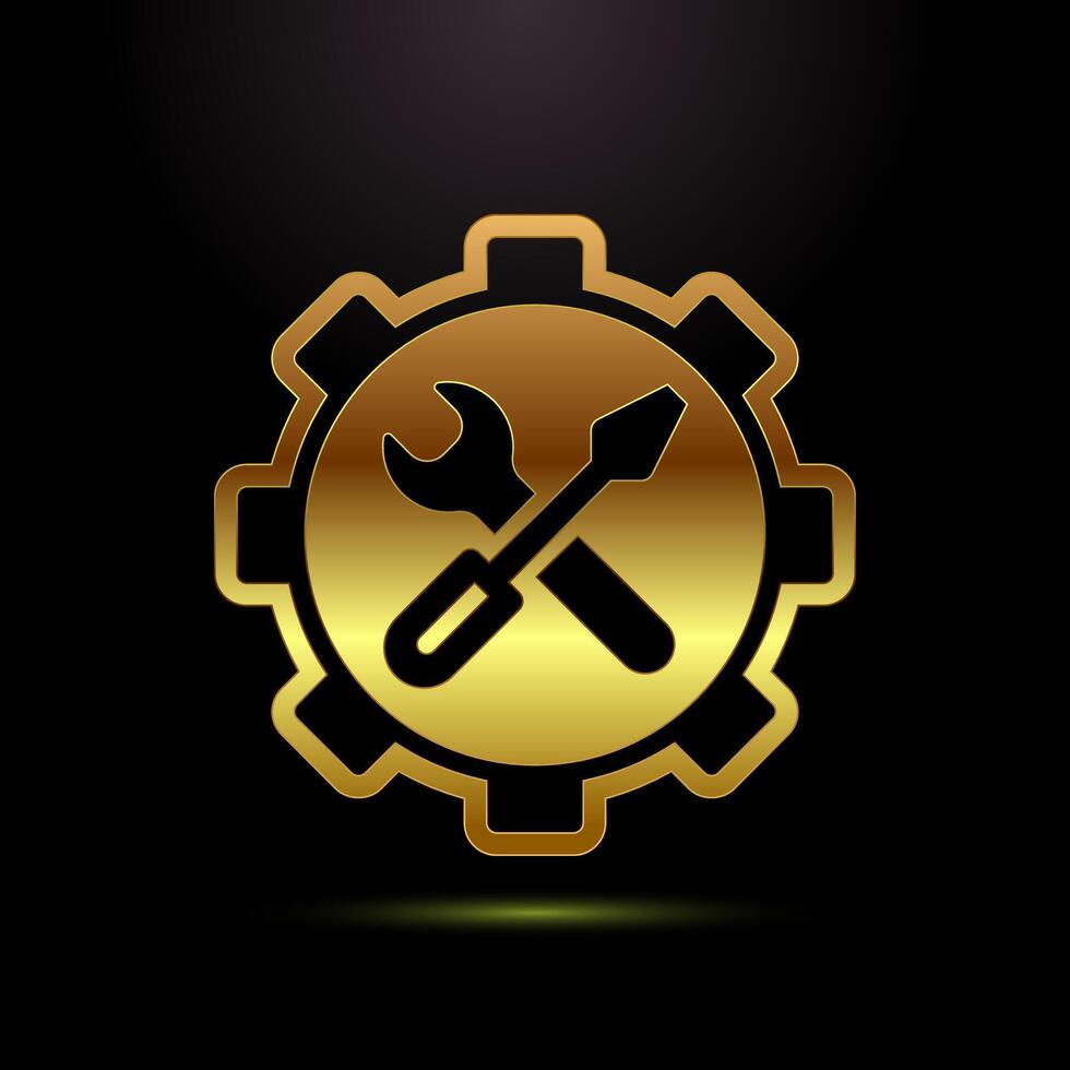 Service icon design, maintenance tools sign in gold color style vector