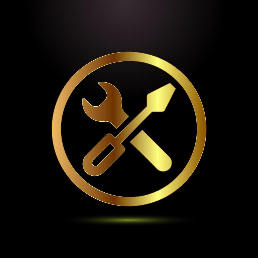 Service icon design illustration, maintenance tools symbol in gold color style vector