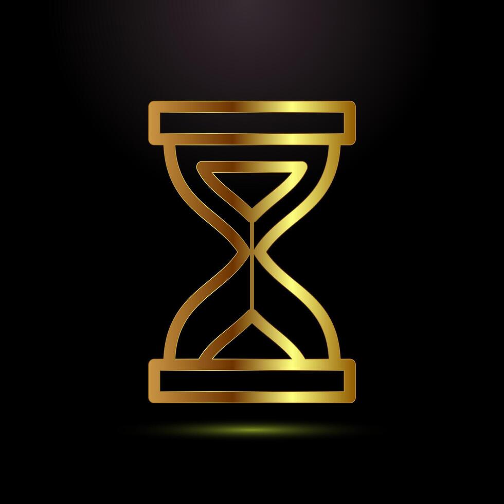 Sand clock icon illustration. Hourglass symbol, Time measuring sign in gold color style vector