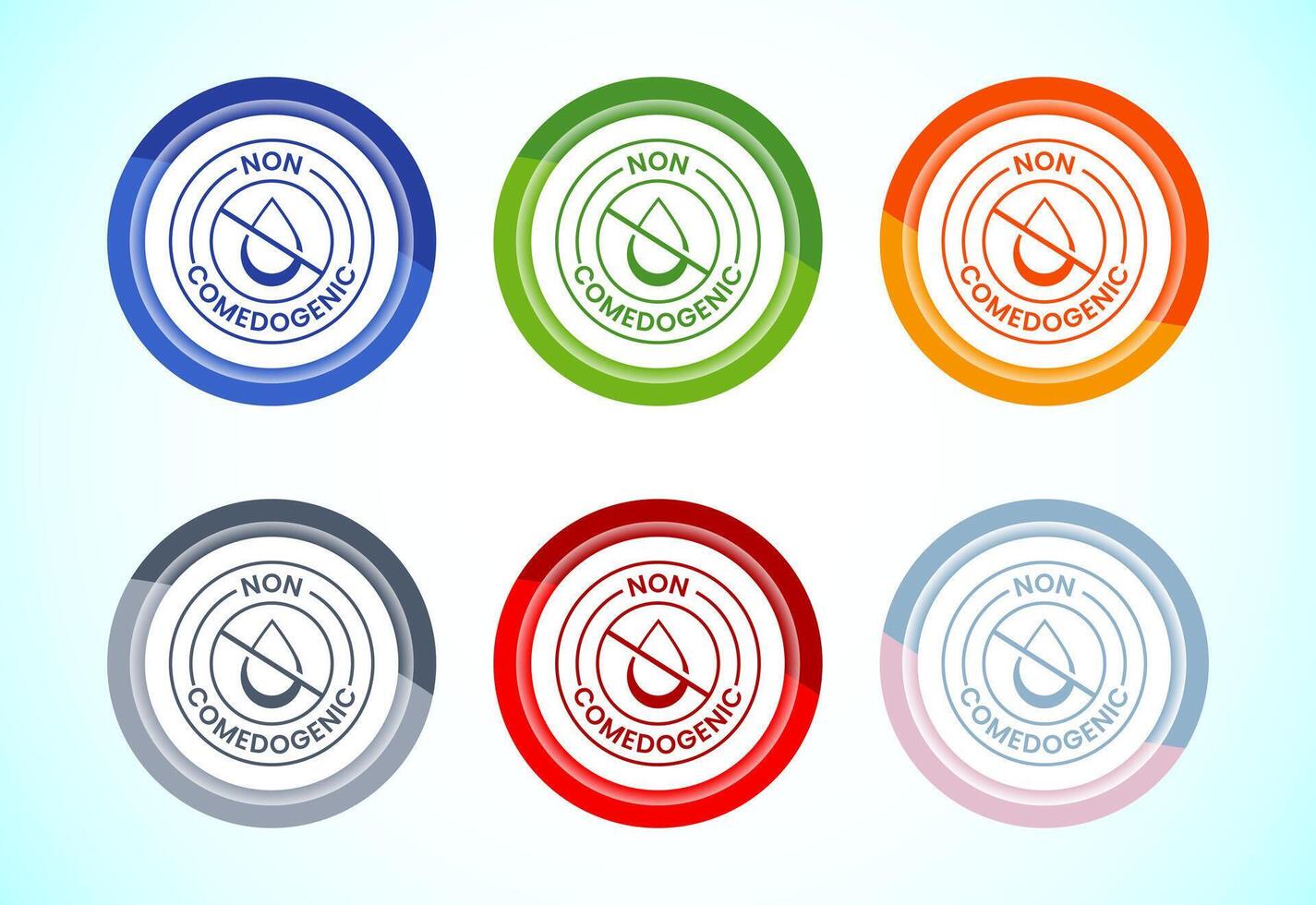Non comedogenic icon design illustration, non comedogenic label, 6 color button design set vector