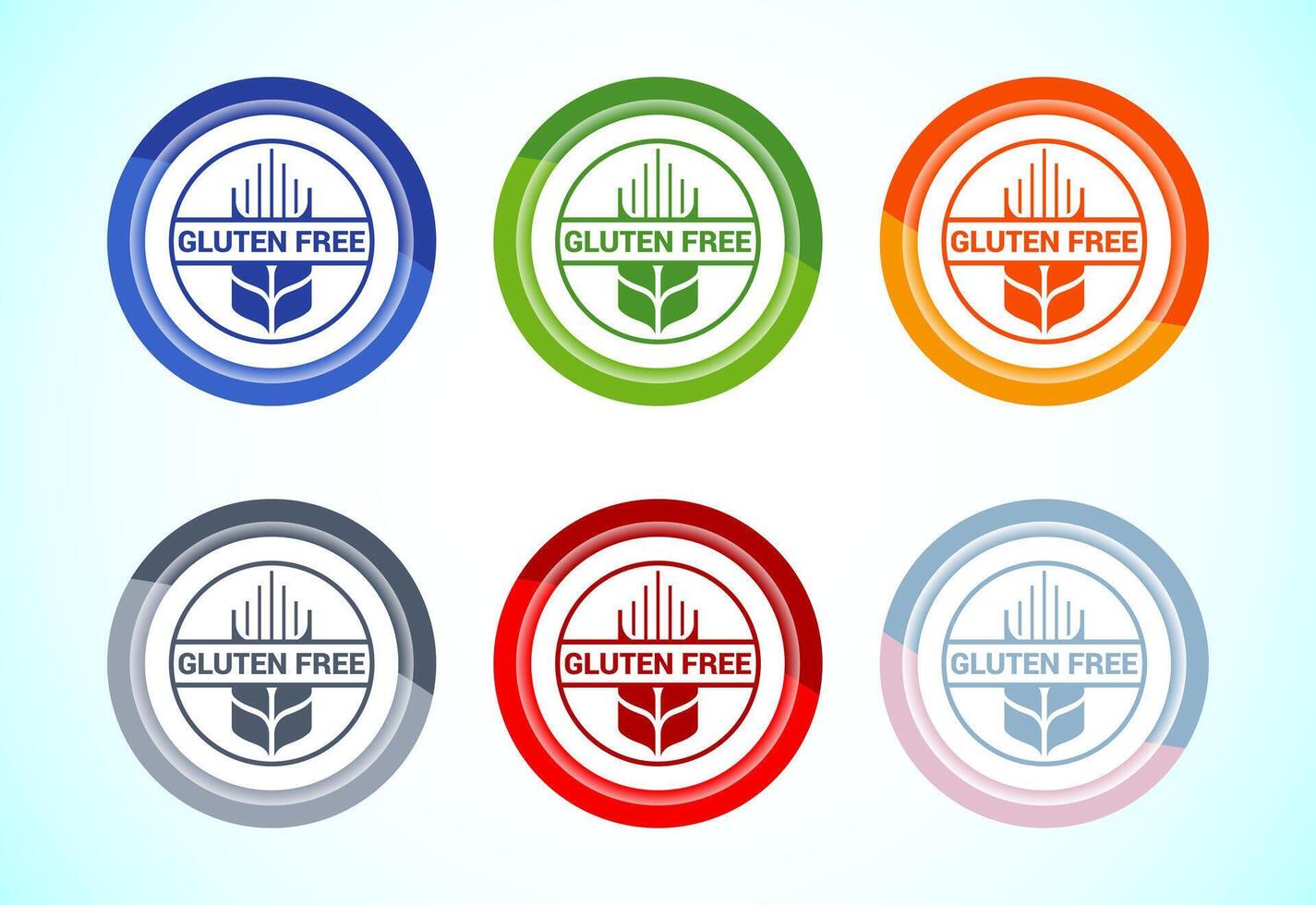 Gluten free icon design, Non gluten food symbol, 6 color button design set vector