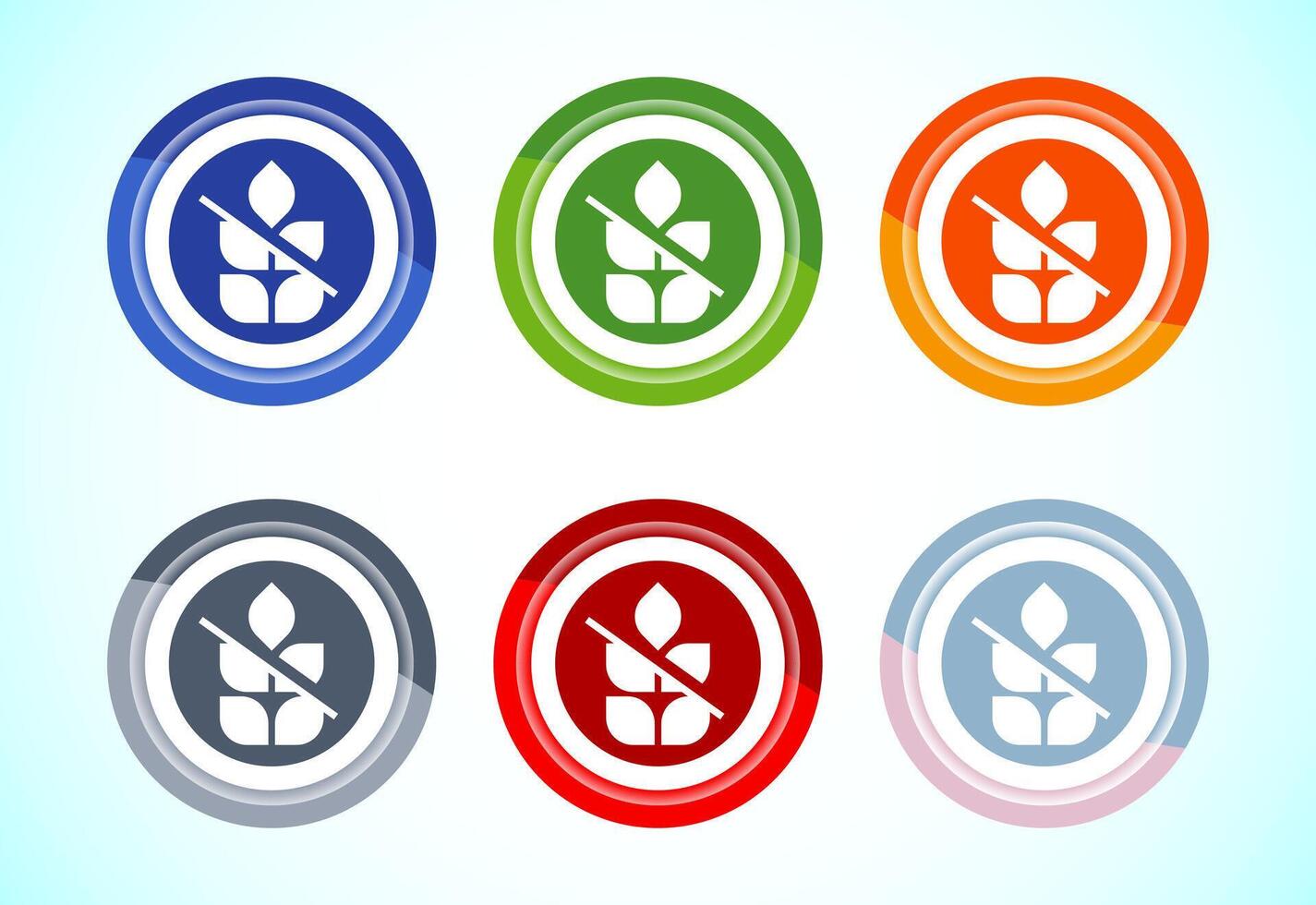 Gluten free icon design illustration, Non gluten food sign 6 color button design set vector