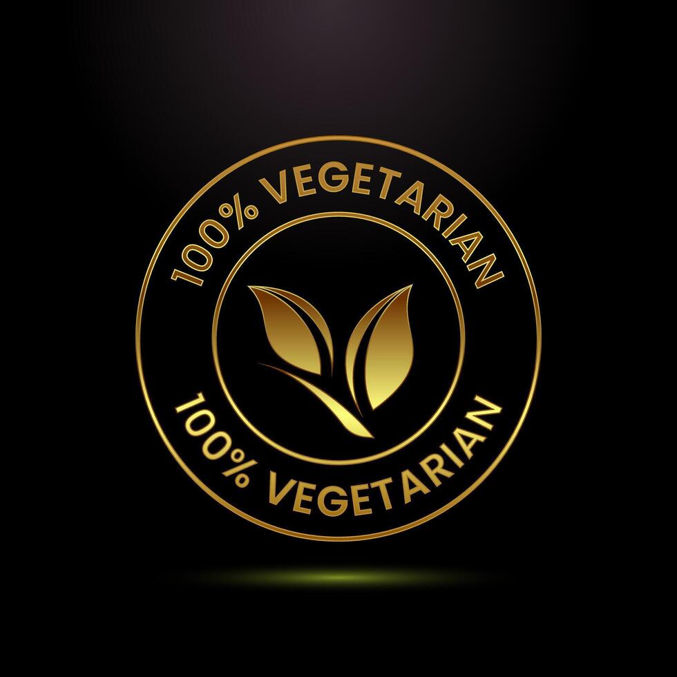 100 percent vegetarian icon, Vegan product label badge sign in gold color style vector