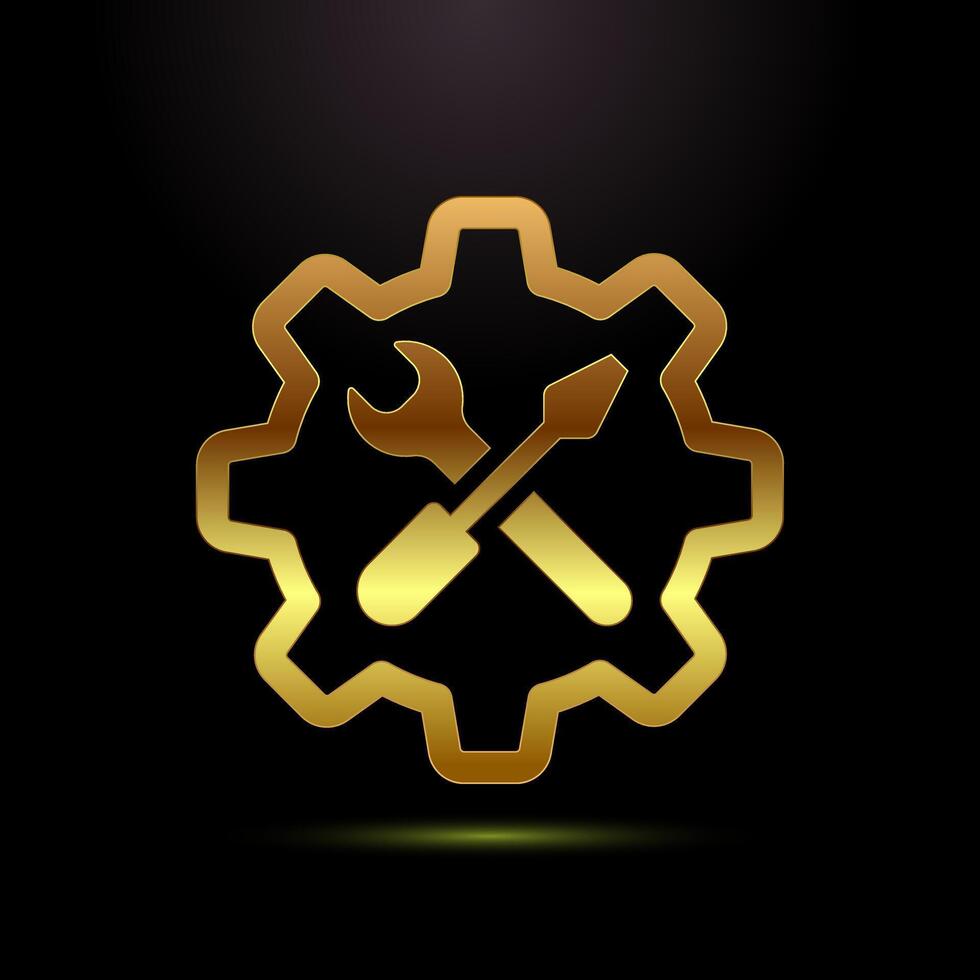 Service icon design illustration, maintenance tools sign in gold color style vector