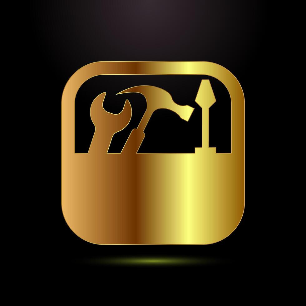 Service icon design, maintenance tools symbol in gold color style vector