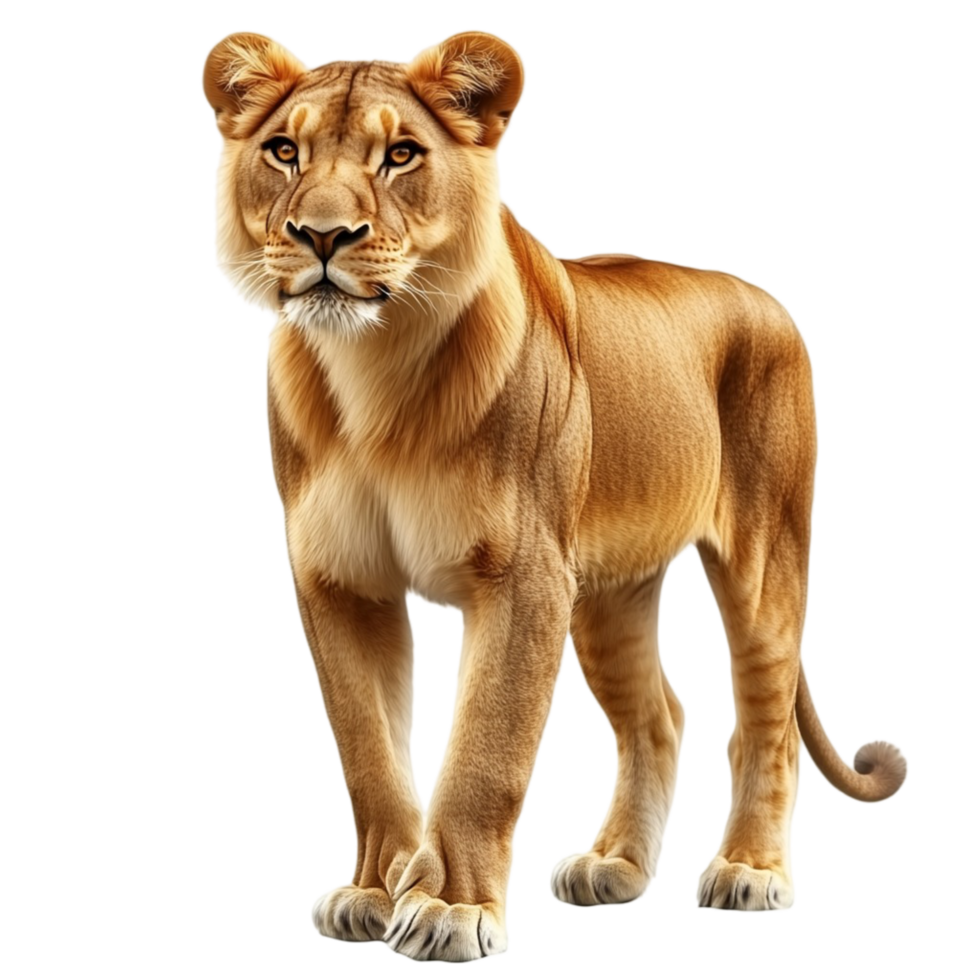 Graceful African Lioness Standing Tall in the Wild A Majestic Portrait of a Female Lion png