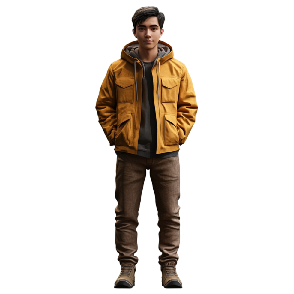 Stylish Man Wearing Brown Jacket and Sunglasses Standing Alone png