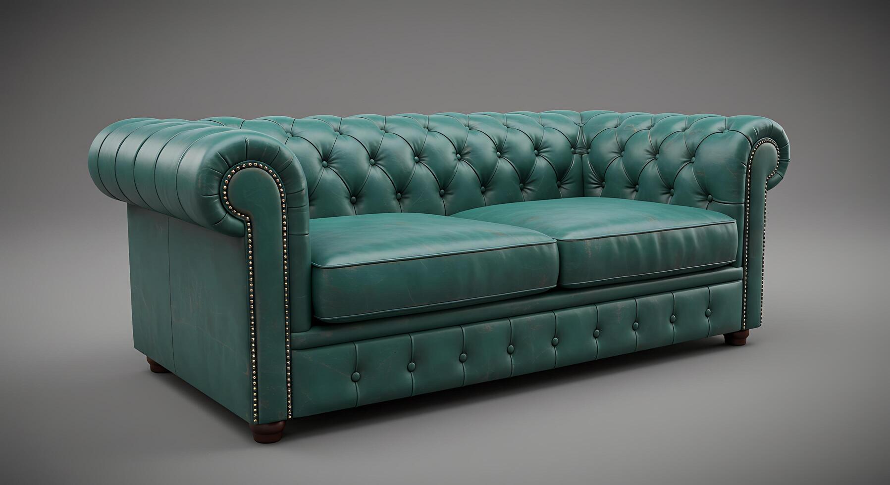 A green leather couch with studs on the arms photo