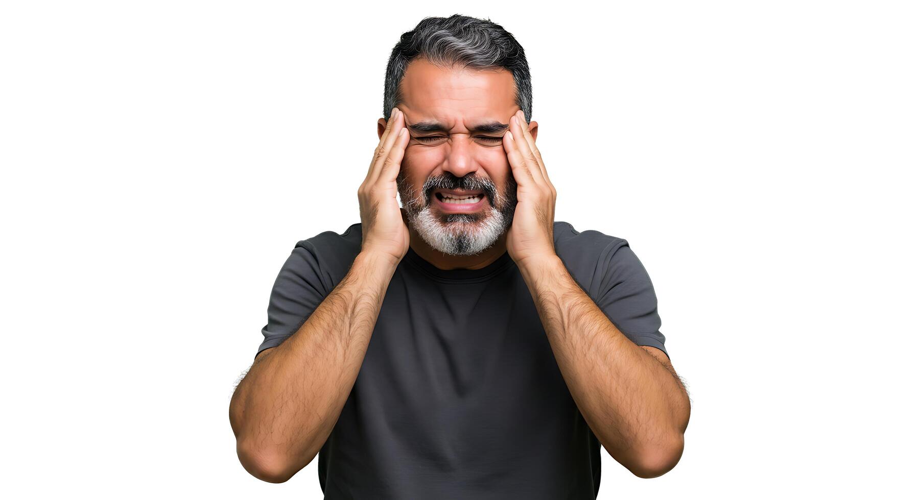 A man with a beard covering his eyes photo