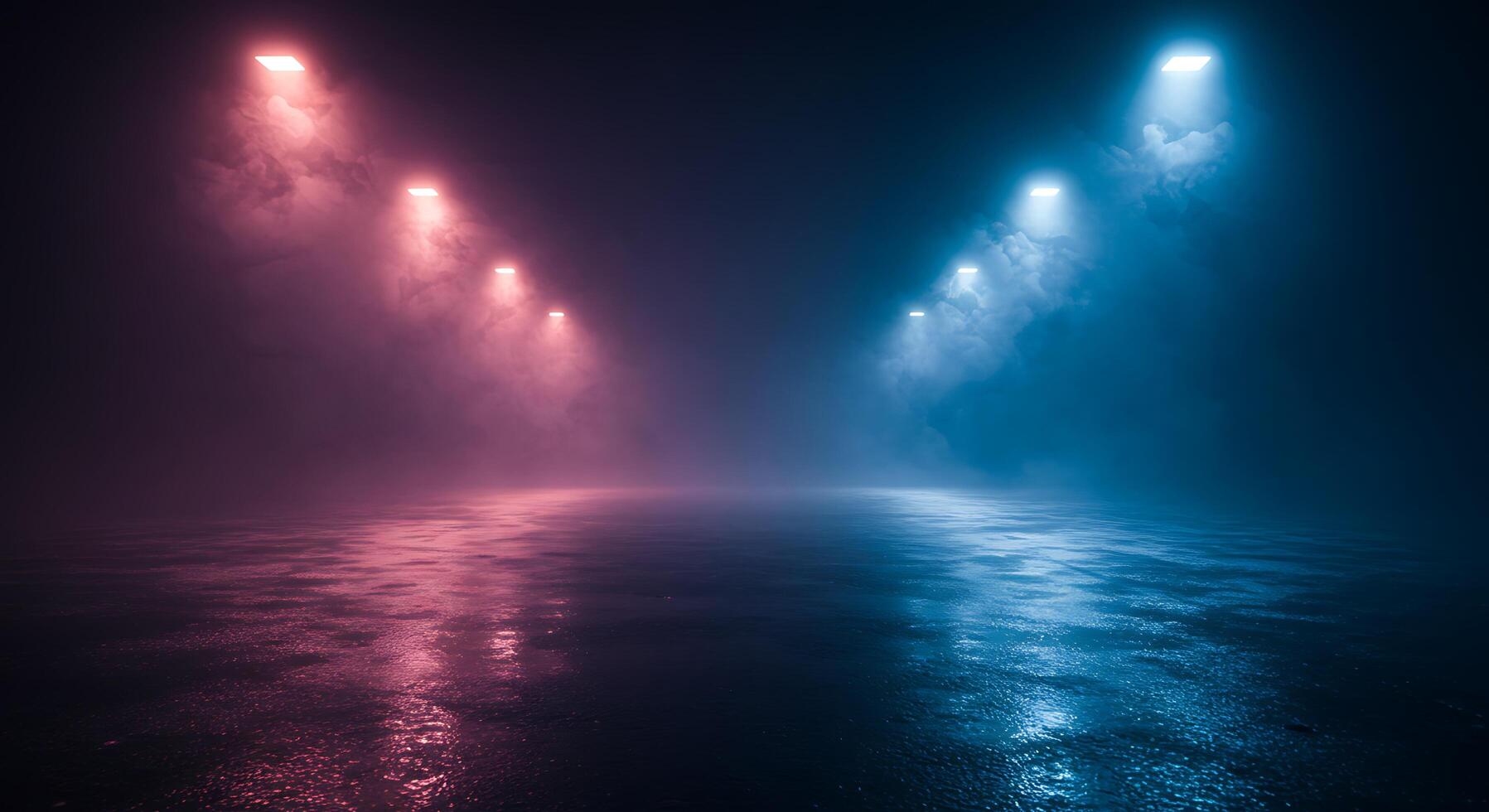 A dark tunnel with lights and fog photo