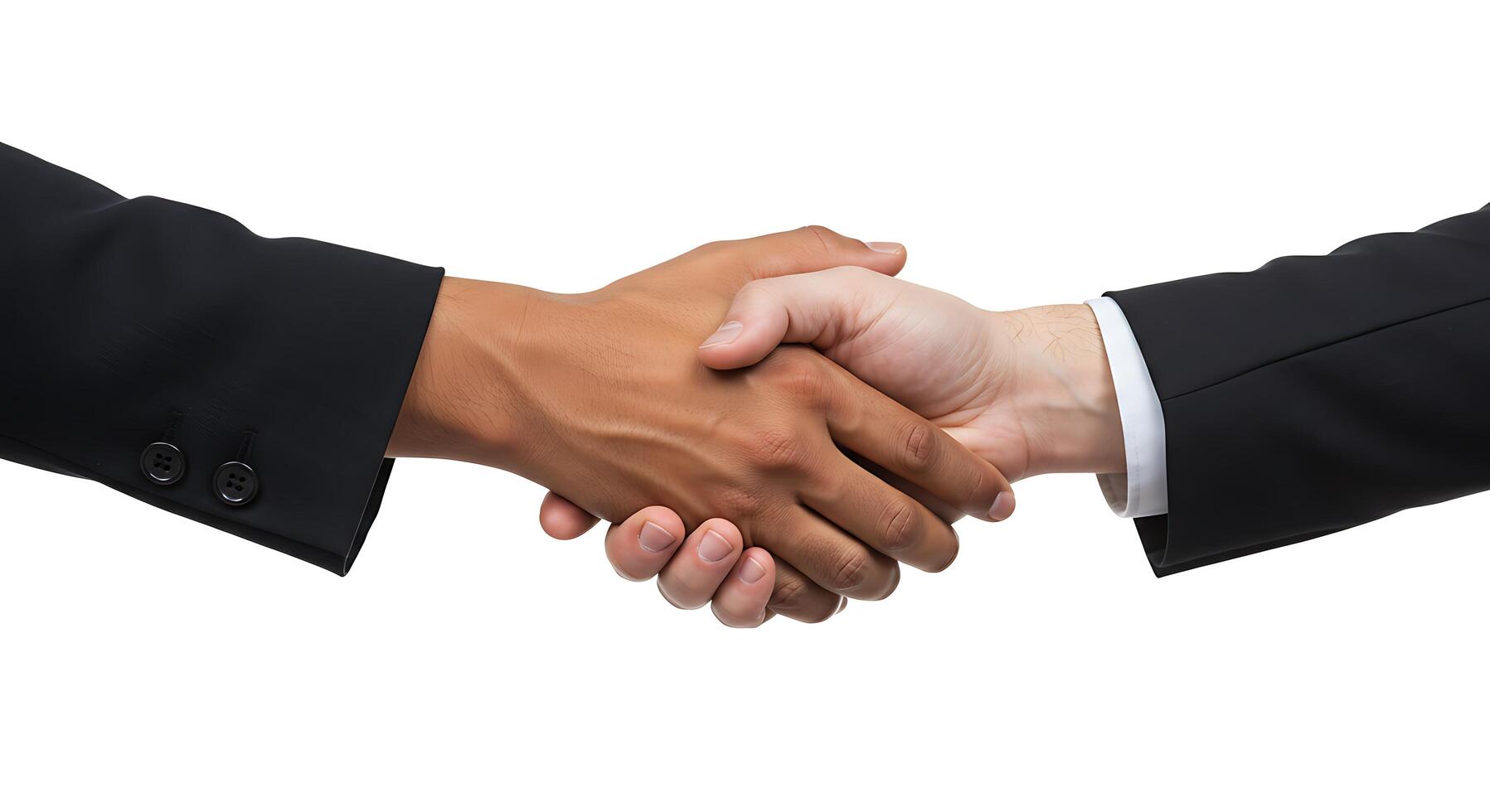Two business people shaking hands over a white background photo