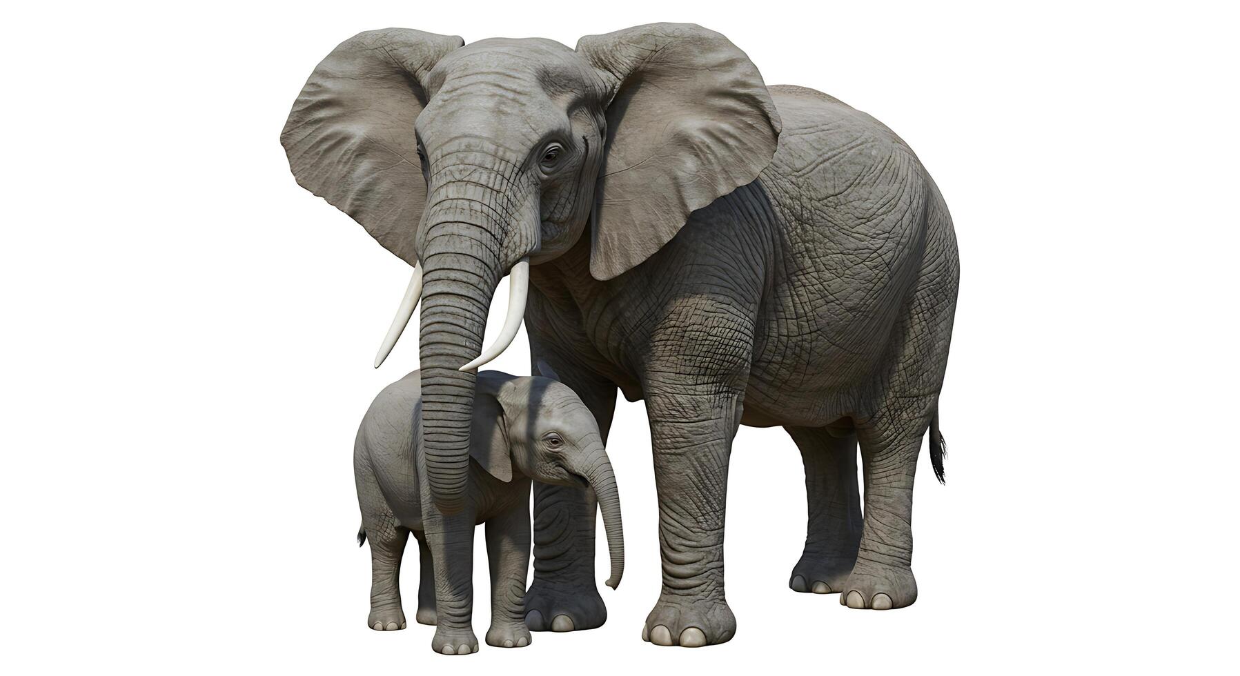An elephant and her baby are standing next to each other photo