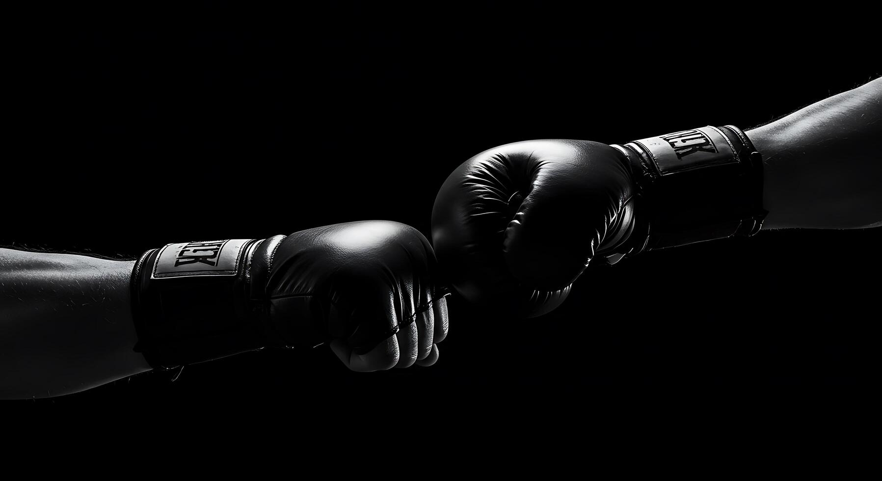 Two hands holding boxing gloves on a black background photo