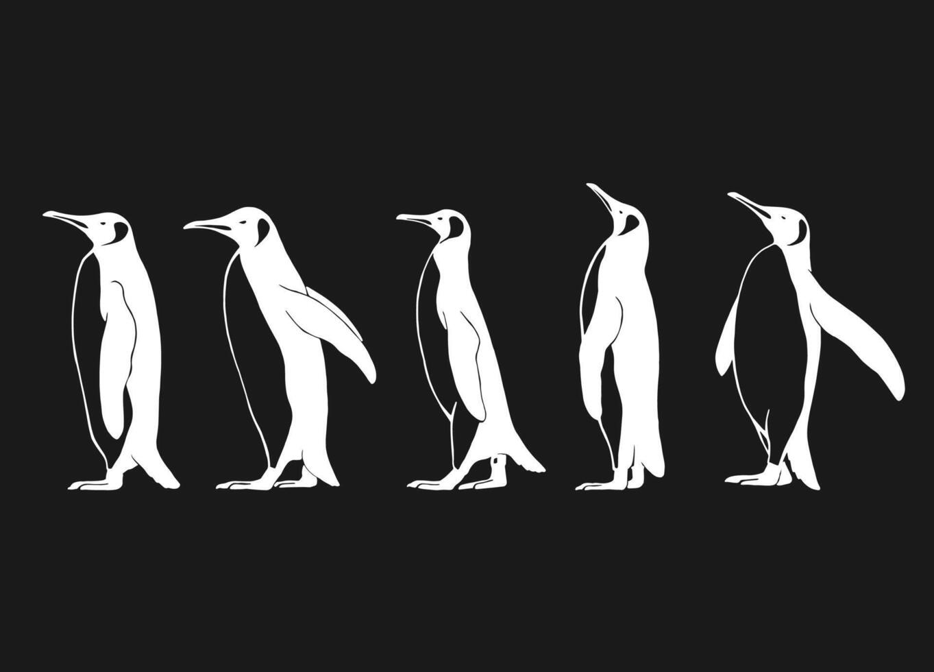 Set of penguin. Hand drawn illustration. vector