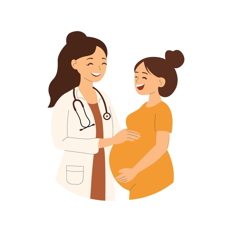 Doctor comforting pregnant woman during a medical checkup vector