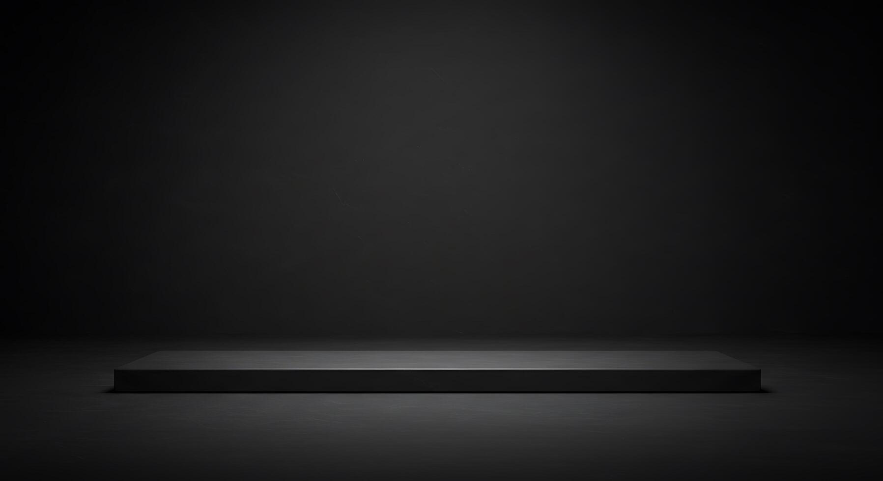 Empty black pedestal on a dark background photo