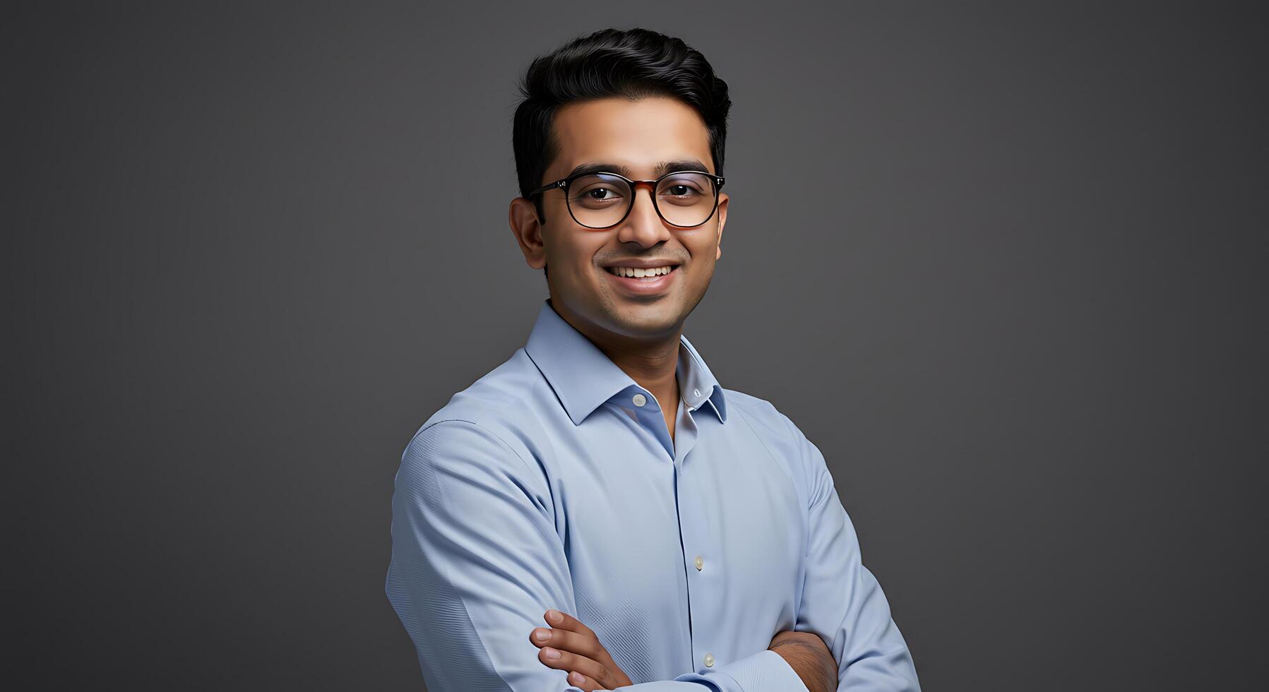 A man in glasses and a blue shirt photo