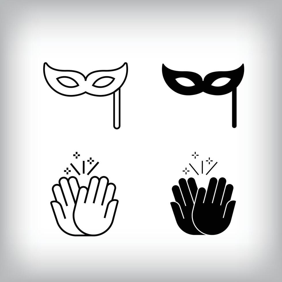 Mask face, hand clapping and fun design. Simple linear and flat event celebration icon set. vector