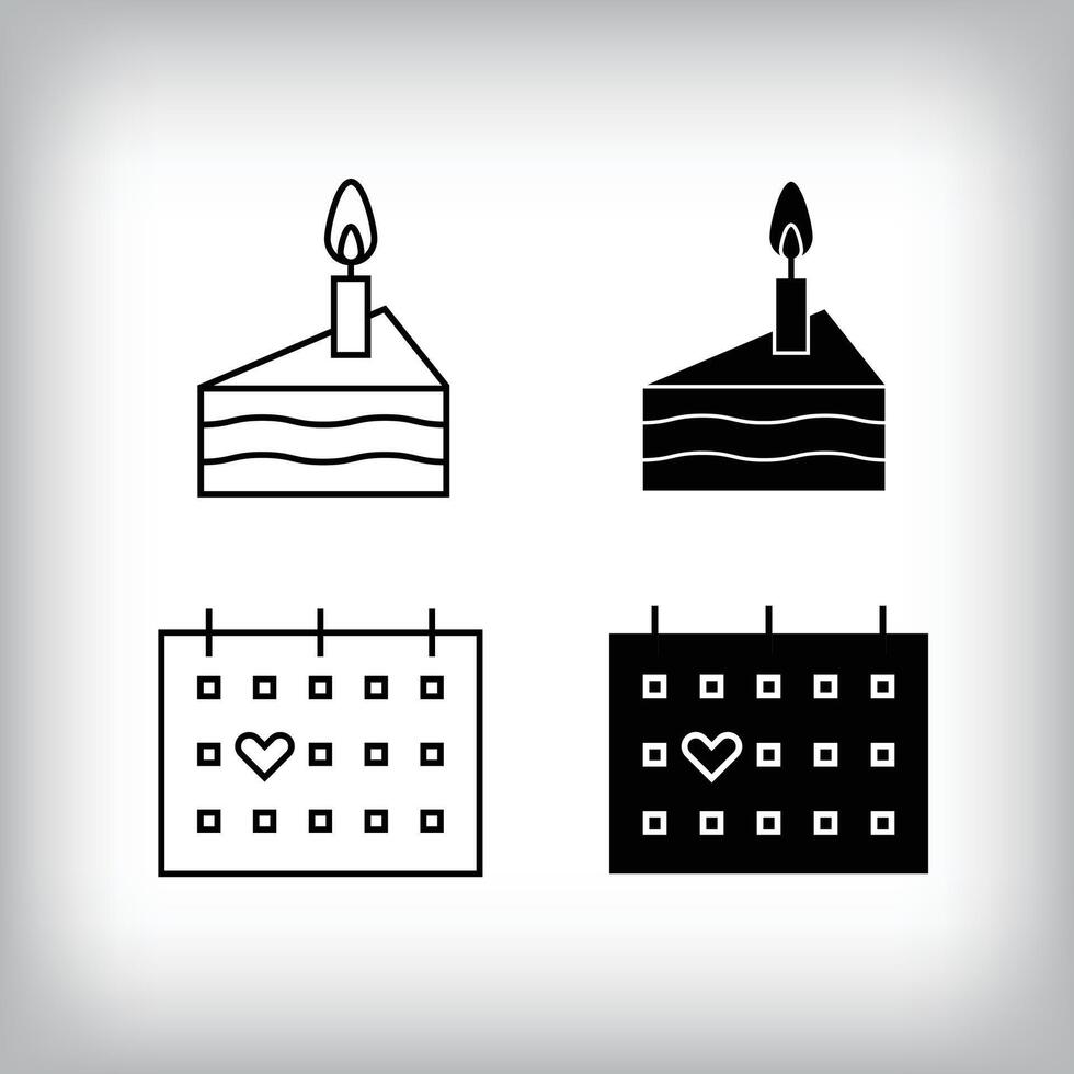 Birthday calendar, Cake slice candles and fun design. Simple linear and flat event celebration icon set. vector