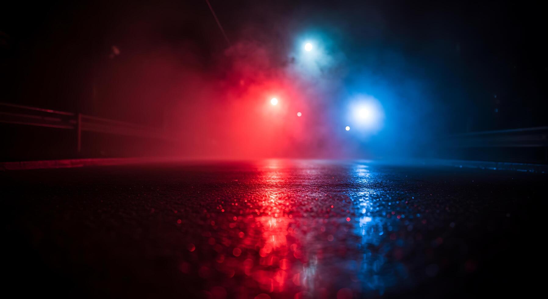 A red and blue light shining in the dark photo