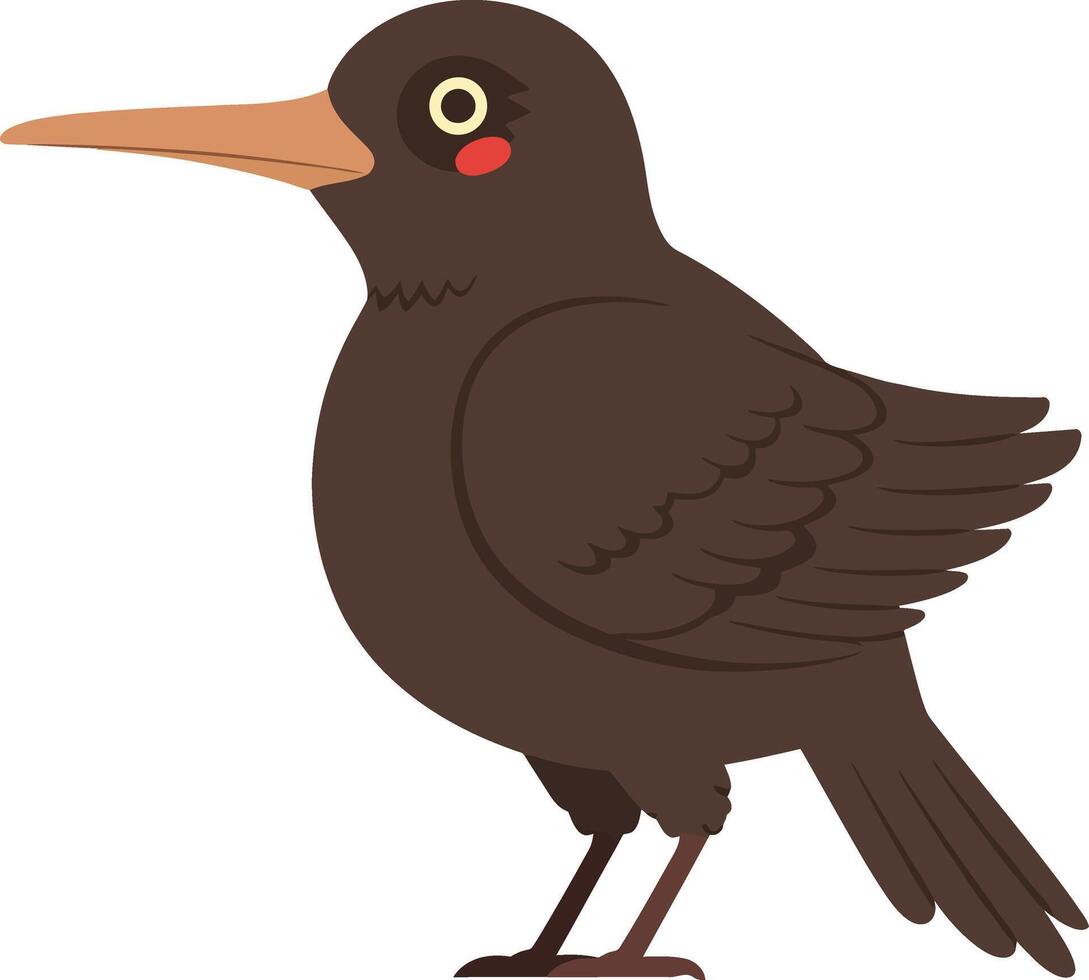 Brown bird standing side view with detailed wing feathers and orange beak illustration vector