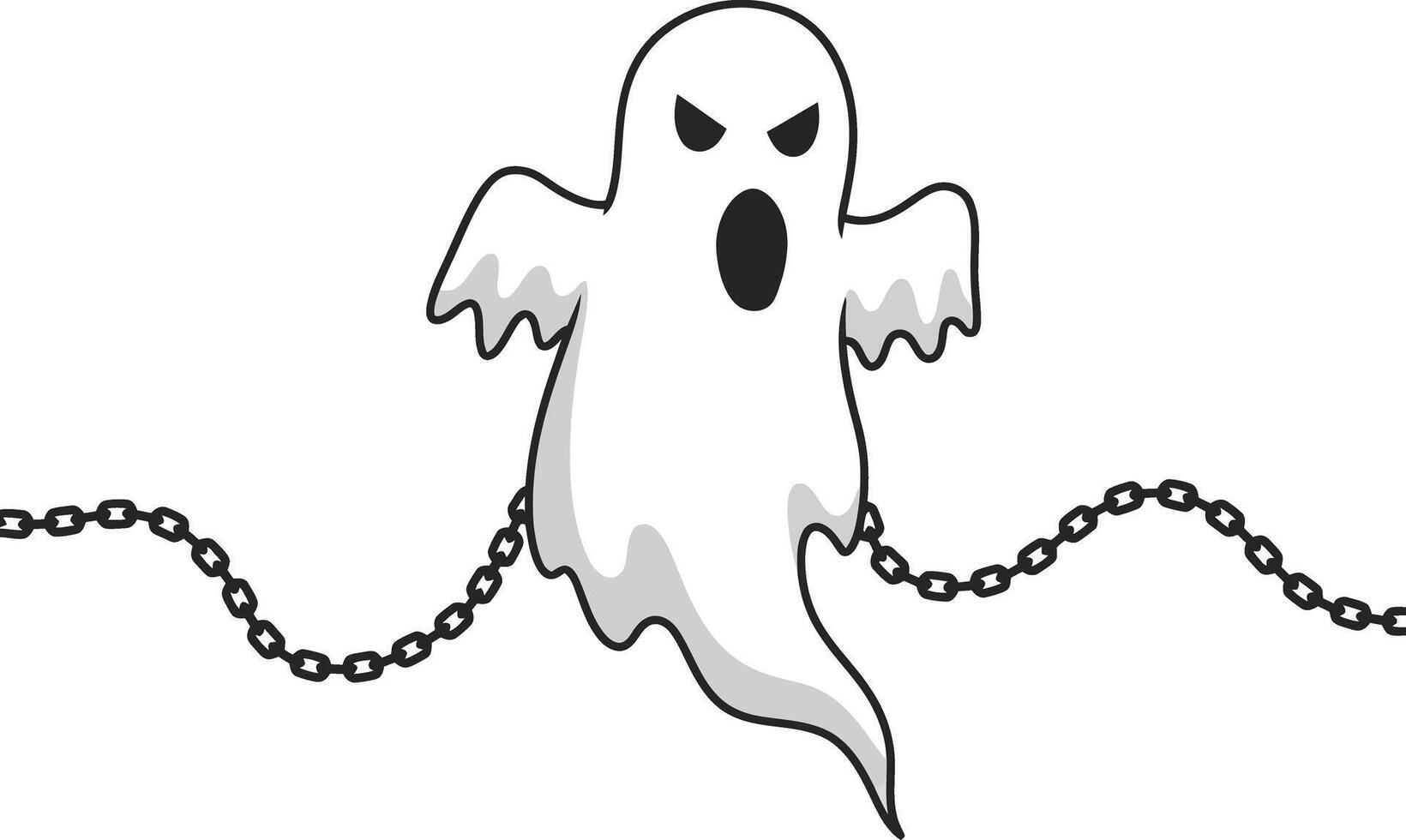 Ghost with angry expression and broken chains spooky Halloween character illustration vector