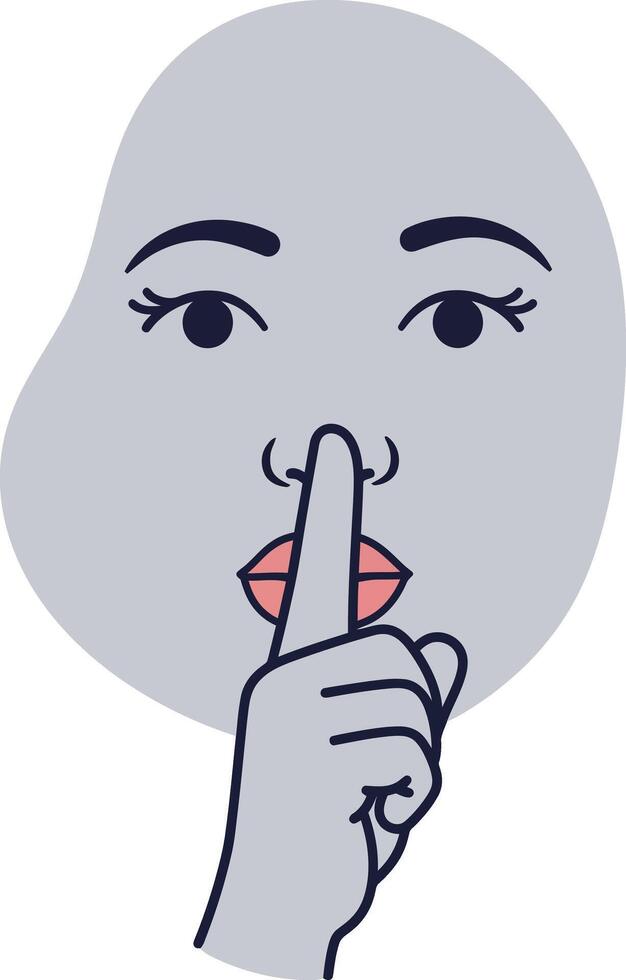 Face making shushing gesture with finger on lips quiet silence sign illustration vector