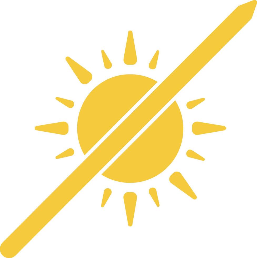 Sun brightness off icon with yellow color flat design for user interface and settings adjustment illustration vector