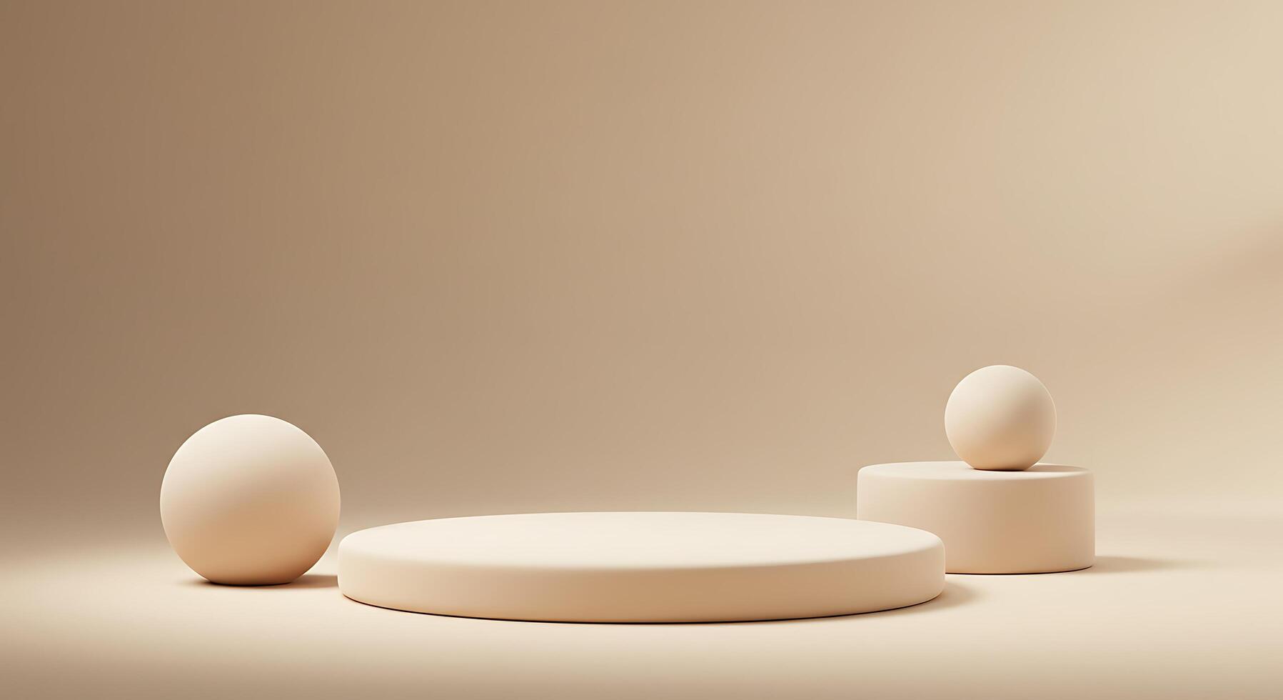 Three white eggs and a round table on a beige background photo