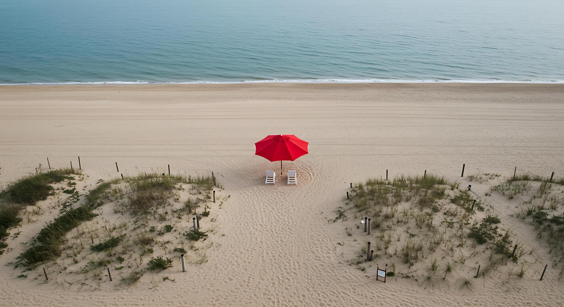 A red umbrella on the beach photo
