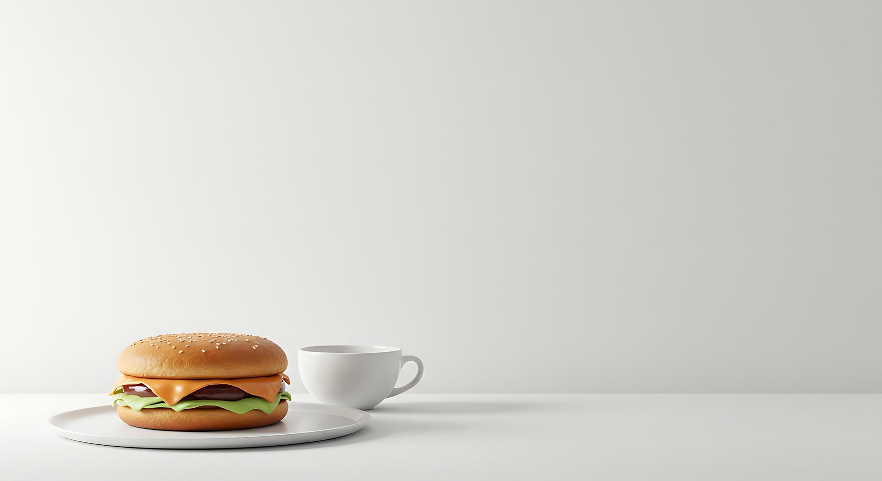 A hamburger and coffee on a white plate photo