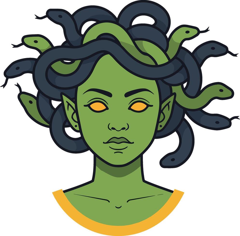 Medusa mythological character with green skin and snakes for hair illustration vector