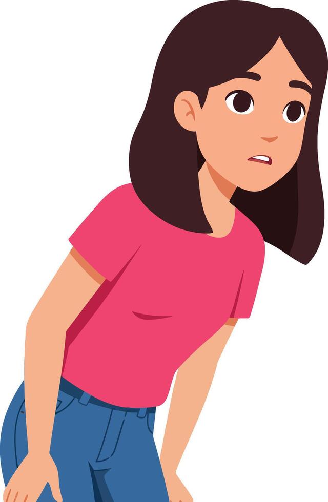 Young woman leaning forward looking curious and concerned in casual outfit illustration vector