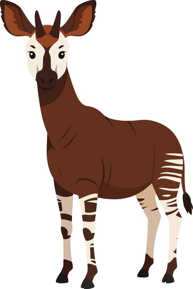 Okapi standing animal with brown and white stripes wild forest creature illustration vector