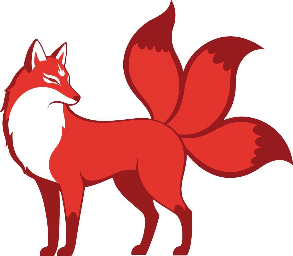 Red fox with multiple tails illustration in stylized design digital art image vector