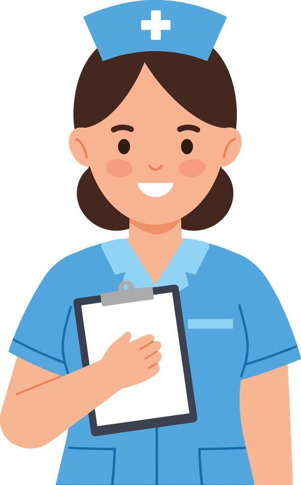 Female nurse holding clipboard in blue uniform medical professional illustration vector