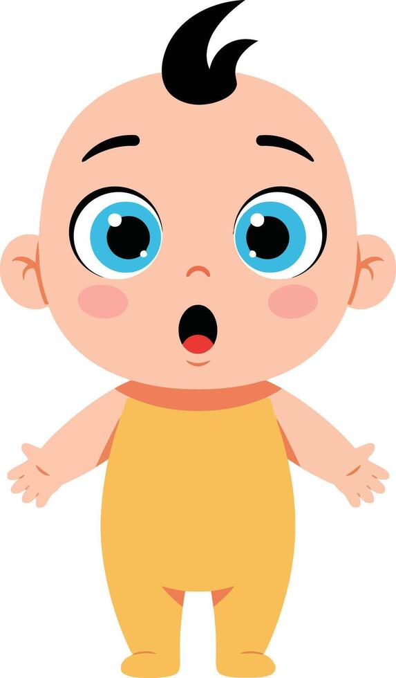 Cute surprised baby boy with blue eyes and yellow romper illustration for children and family themes vector
