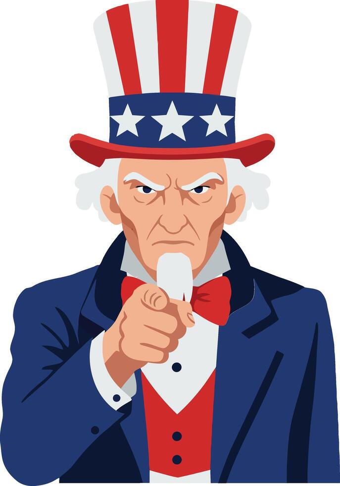 Uncle Sam in a flat style, pointing assertively while dressed in patriotic colors, evoking a call to action in art vector