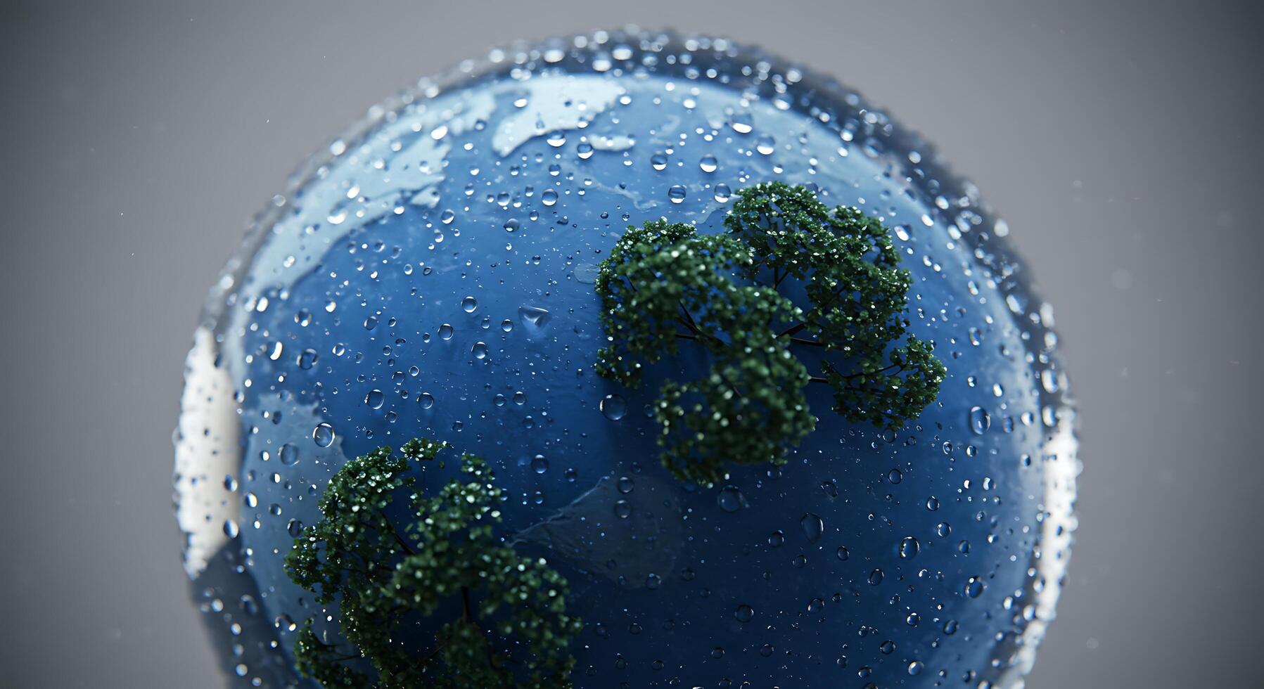 A globe with water droplets on it and trees photo