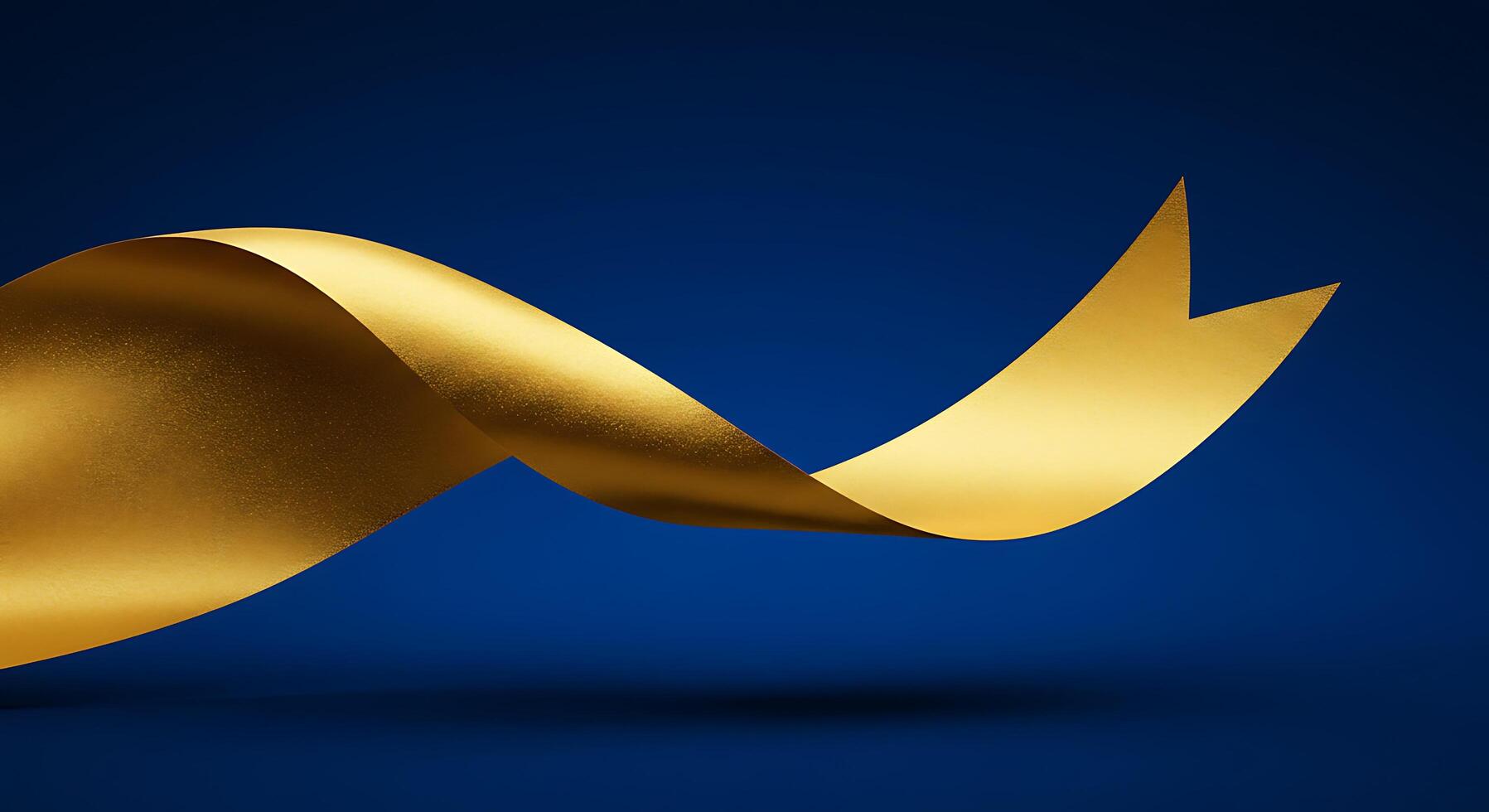 Golden ribbon on blue background photo