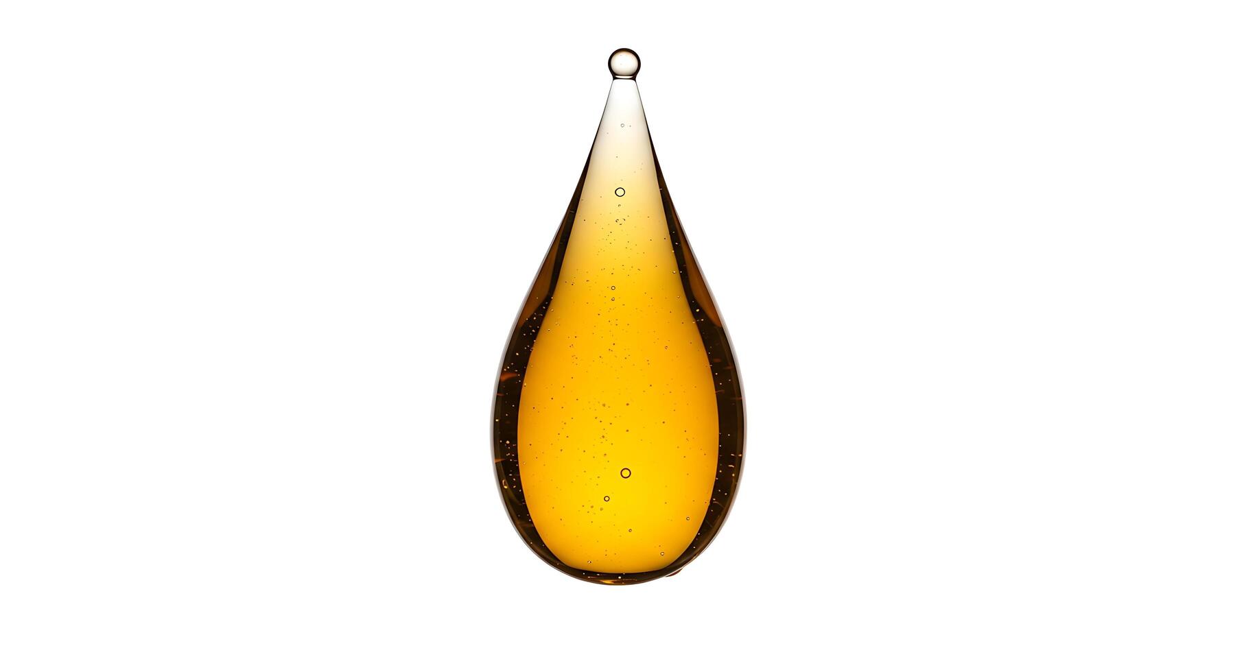 A yellow drop hanging from a white background photo