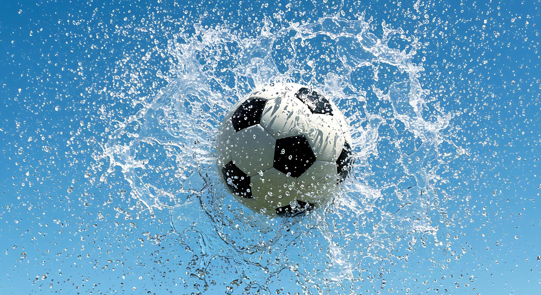 A soccer ball is splashing in the water photo