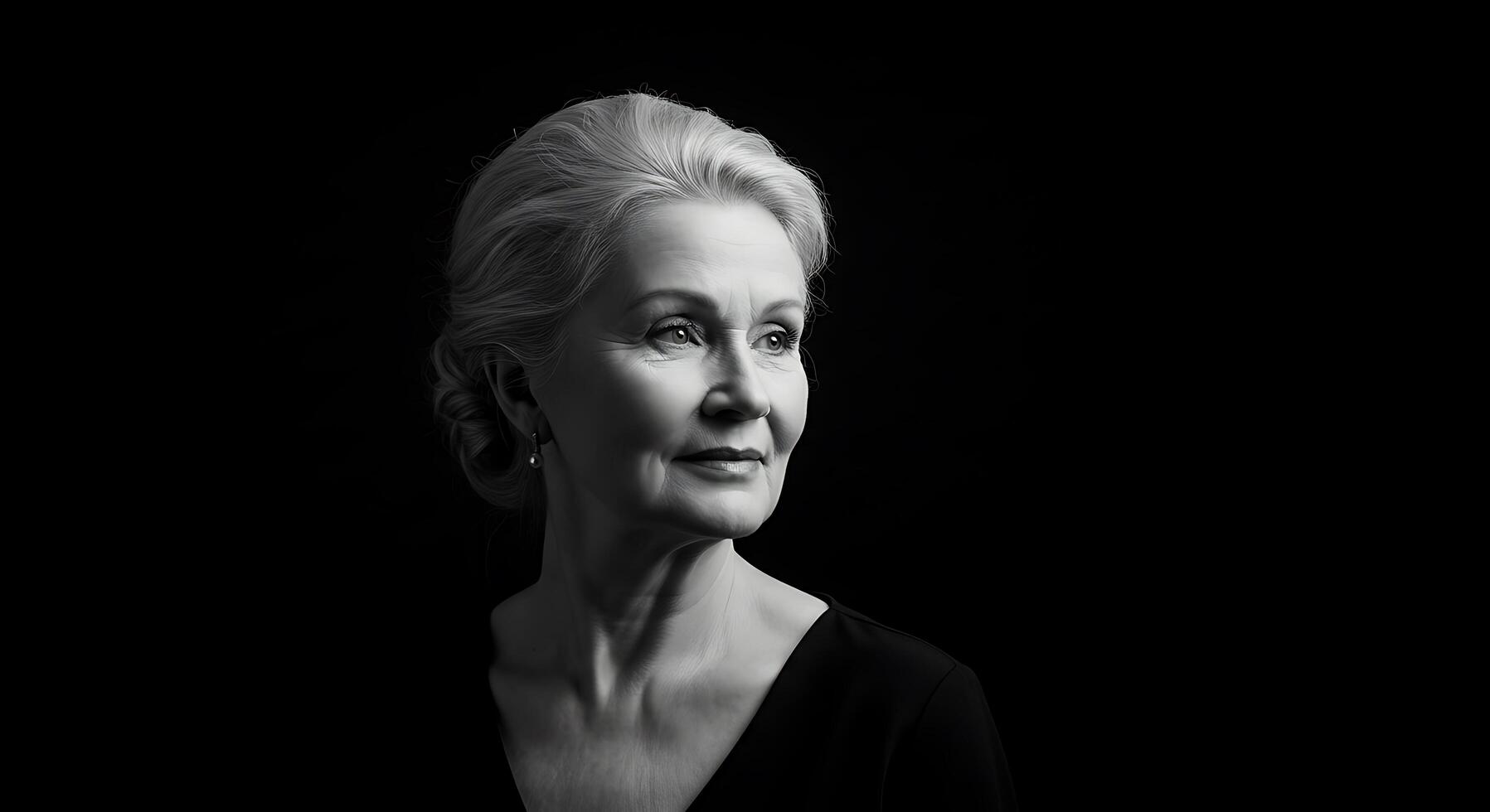 An older woman in black and white photo