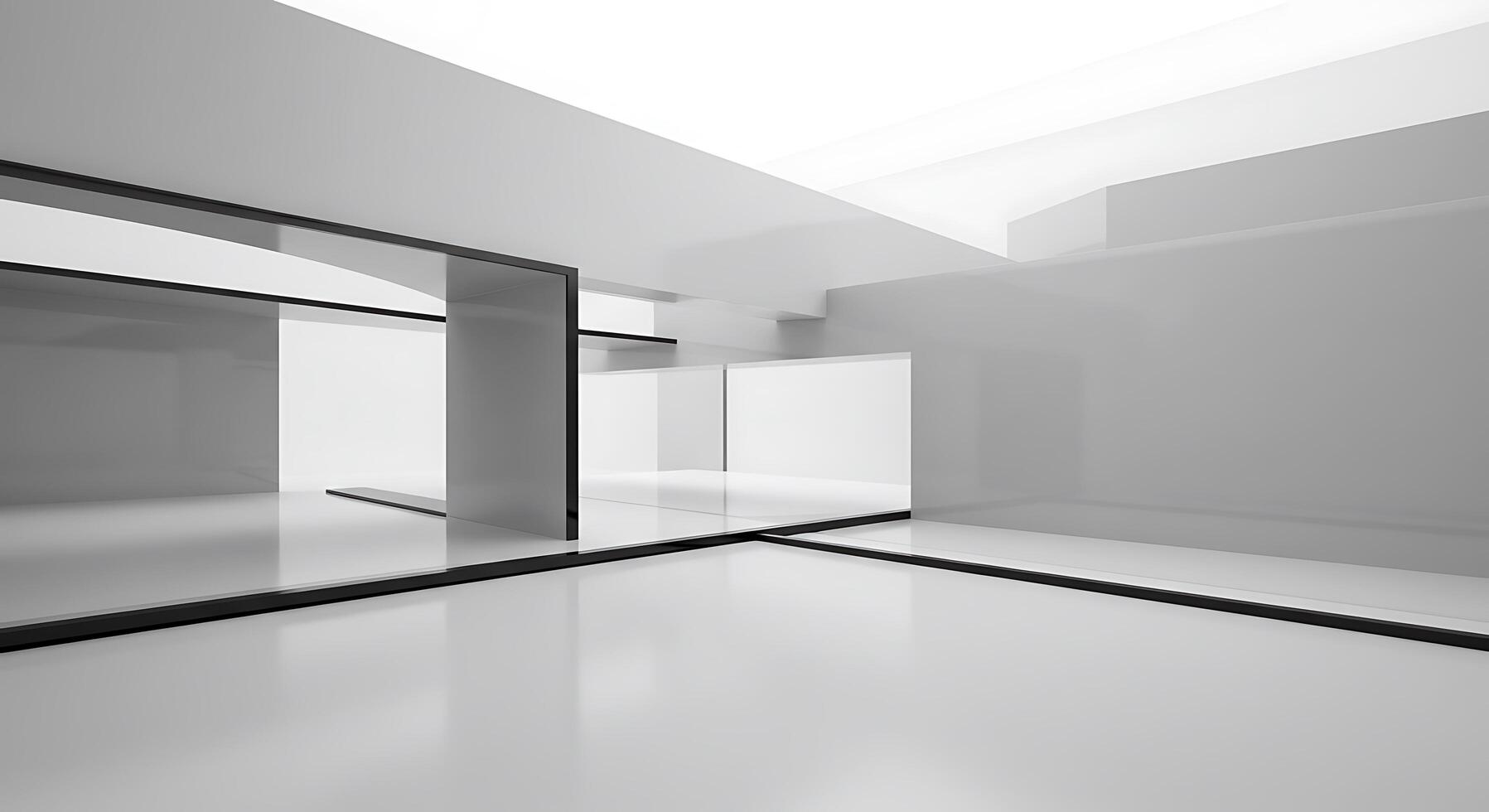 An empty room with a white floor and a large window photo