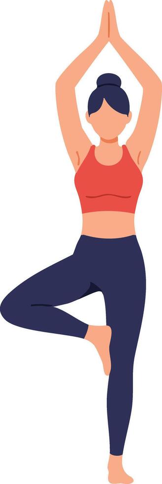 Woman practicing yoga tree pose balance and meditation for healthy lifestyle and fitness routine illustration vector
